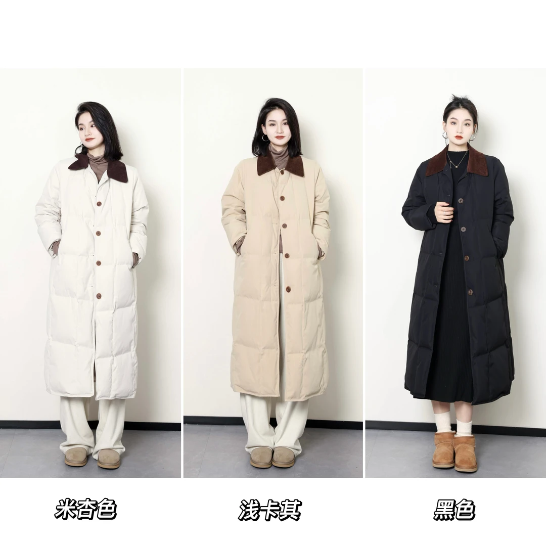 QC噜噜【烘焙面包】微胖大码女冬季保暖撞色长款羽绒服ZY310H61