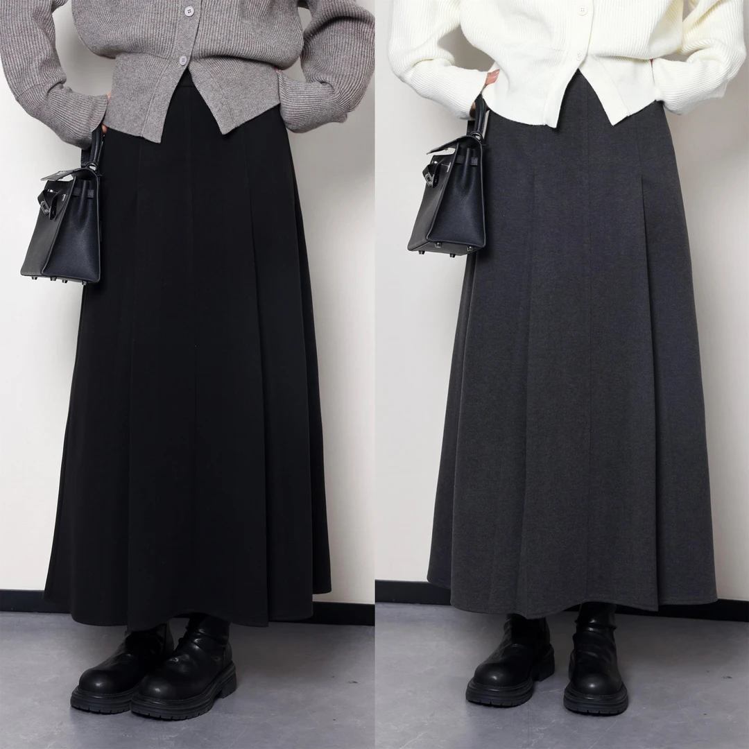 QC噜噜【简法半裙】微胖大码女冬时尚百搭毛呢压褶半身裙ZY409B12