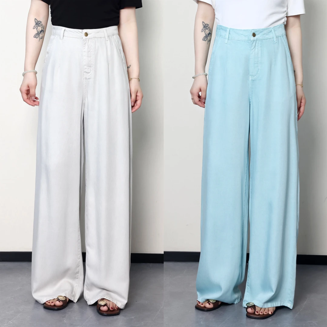 QC噜噜【薄荷气泡】微胖大码女夏季天丝牛仔休闲直筒裤ZY406H33
