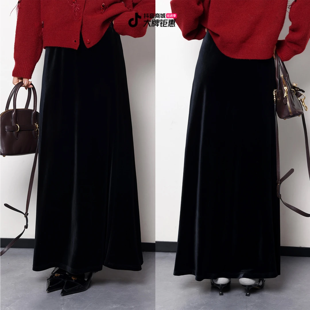 QC噜噜【黛安半裙】微胖大码女冬气质复古直筒丝绒半身裙ZY412K17