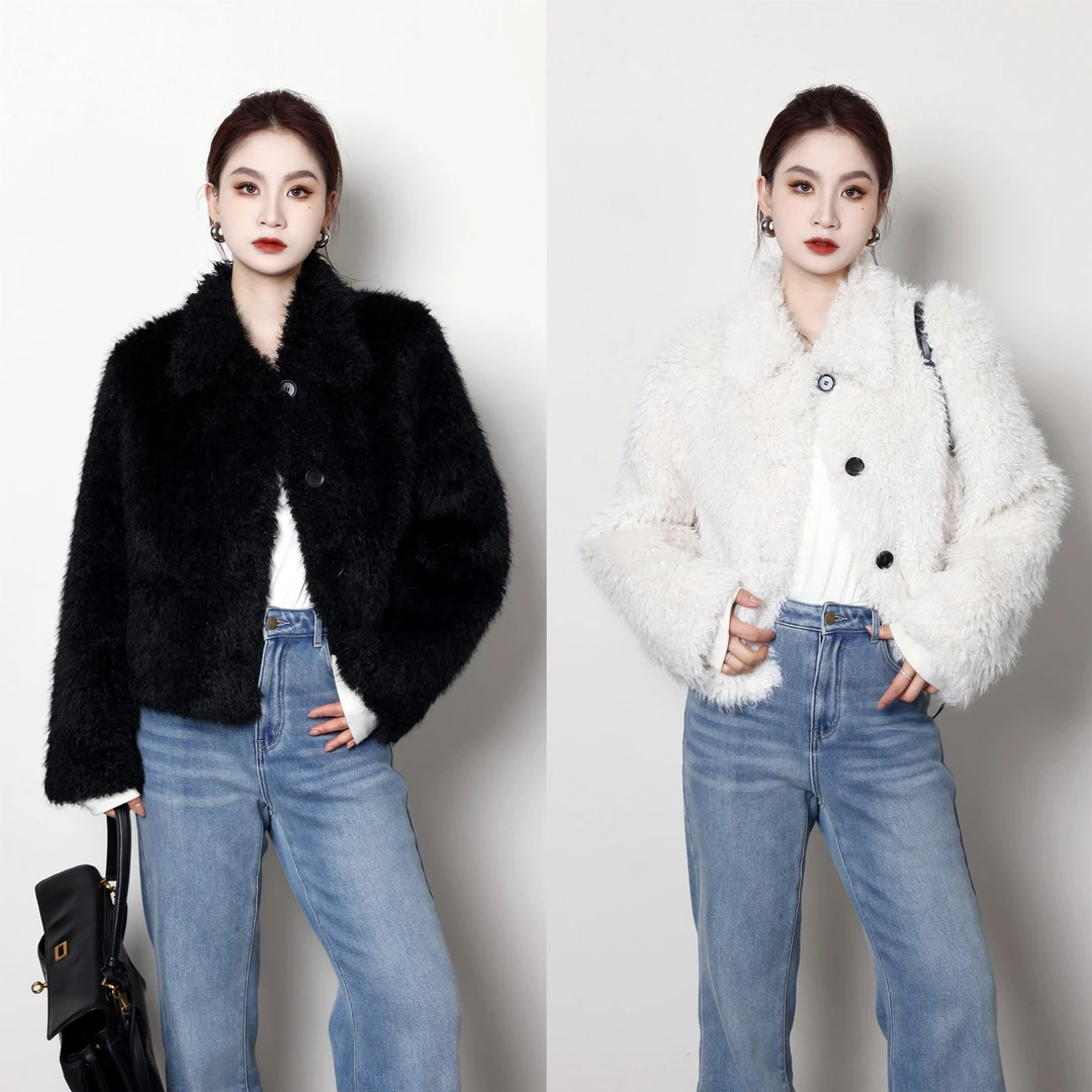 QC噜噜【白云羞】微胖大码女冬时尚气质翻领短款毛呢外套ZY410K12