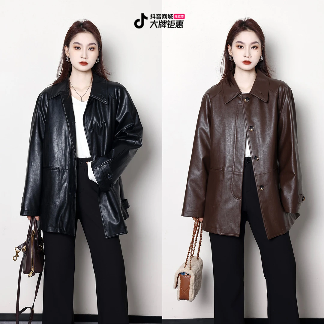 噜噜【莫妮卡】微胖大码女冬时尚气质翻领羽绒皮衣外套ZY412H25