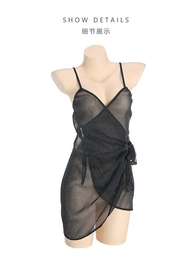 性感火辣夜店风亮片网纱金属链条性感露背女睡裙套装