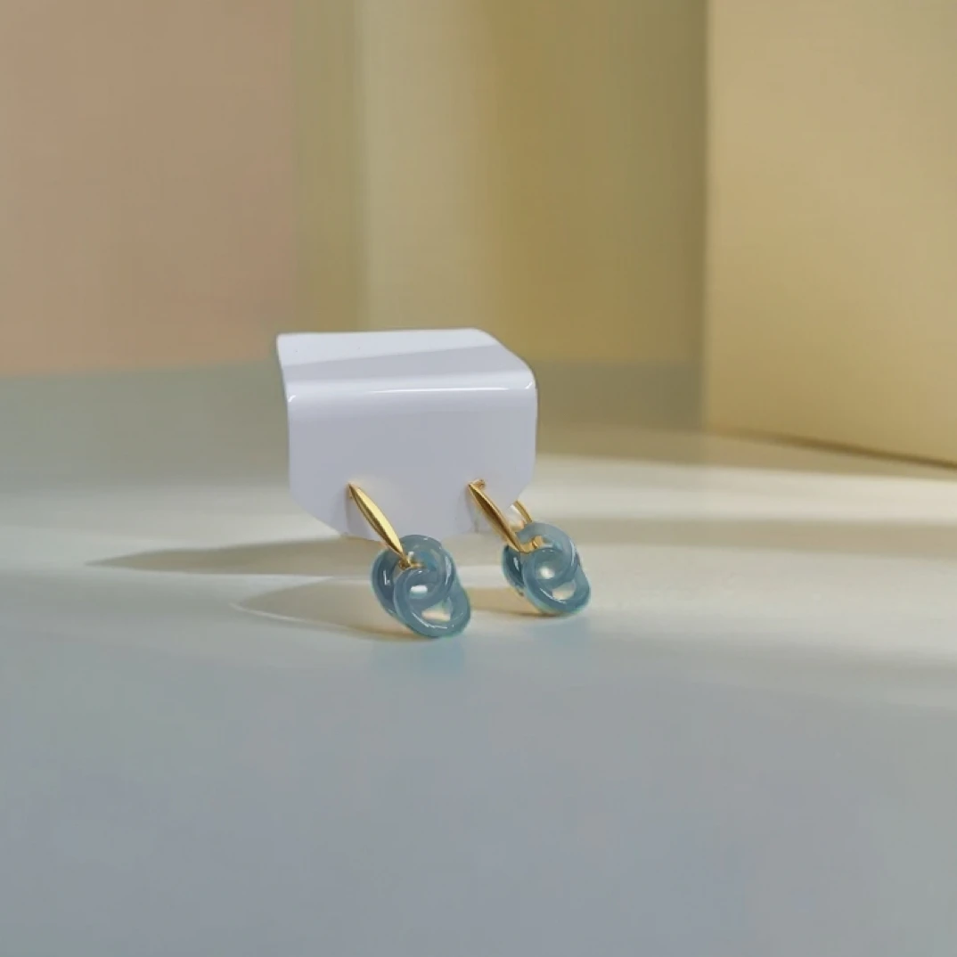 天然A货翡翠925银冰种蓝水环环相扣耳扣耳坠气质时尚百搭圈圈几何