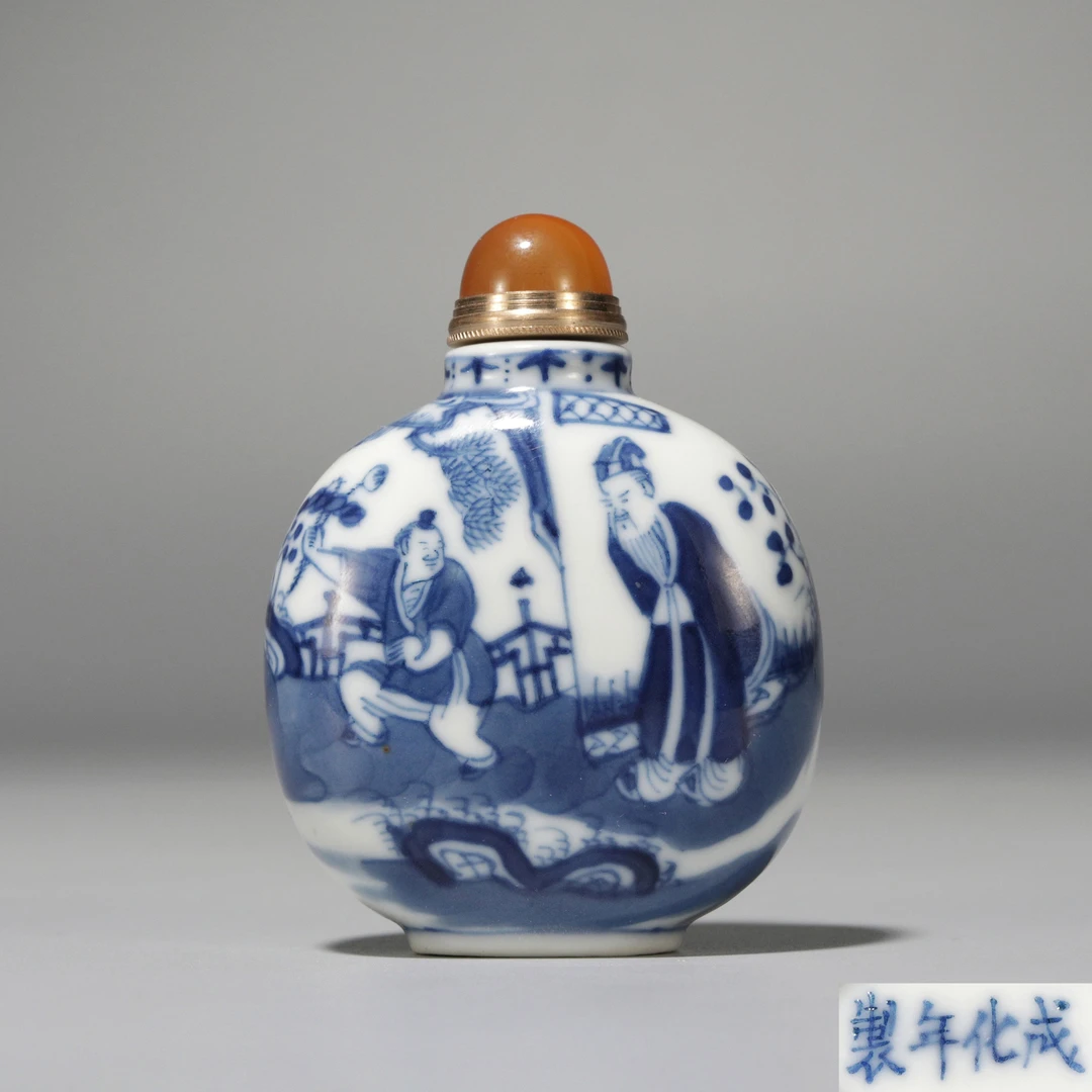 1087 清晚期 青花爱莲图鼻烟壶