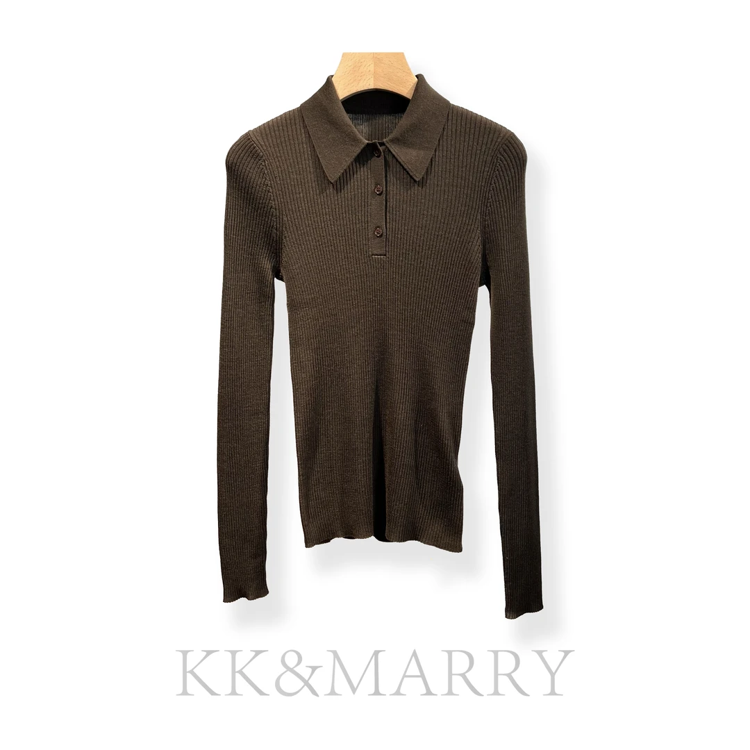 【深圳曦曦高端女装】百搭显瘦修身弹力坑条POLO领针织衫CLKW0835