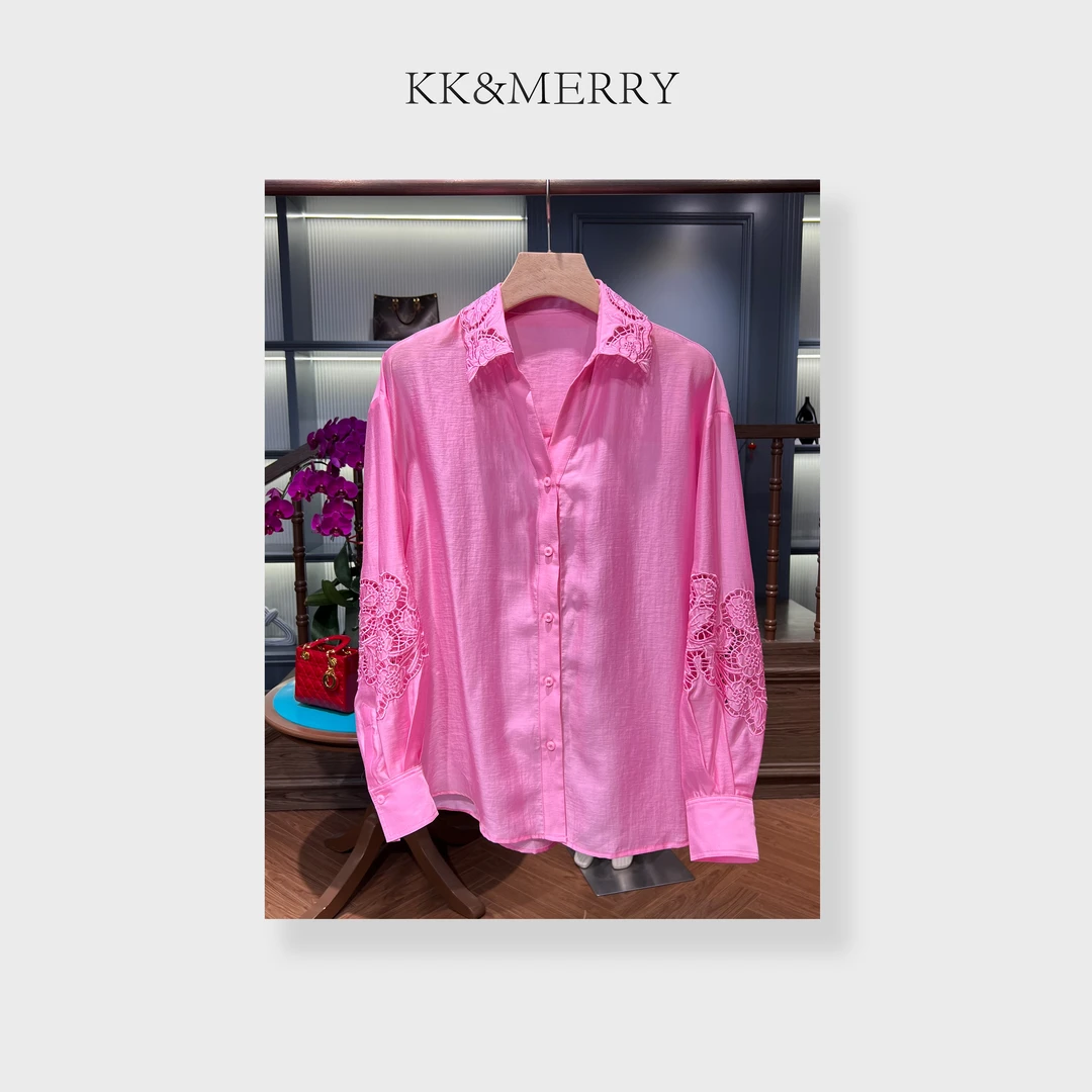 KK&MERRY（仙本那）气质通勤设计师款别致长袖镂空刺绣衬衫KKSC025