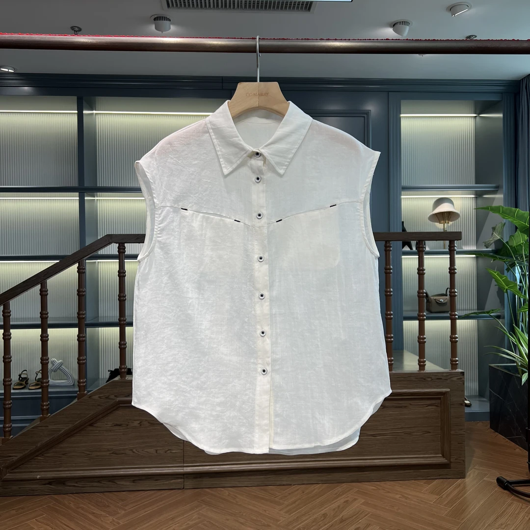 KK&MERRY时尚休闲宽松纯色苎麻简约潮流无袖衬衫上衣KKKW886
