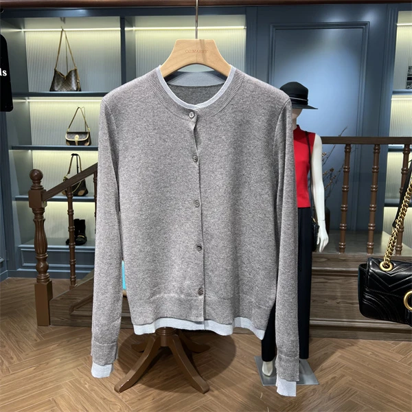 KK&MERRY（莫奈）百搭时尚小众洋气羊毛简约假两件针织开衫KKJK702