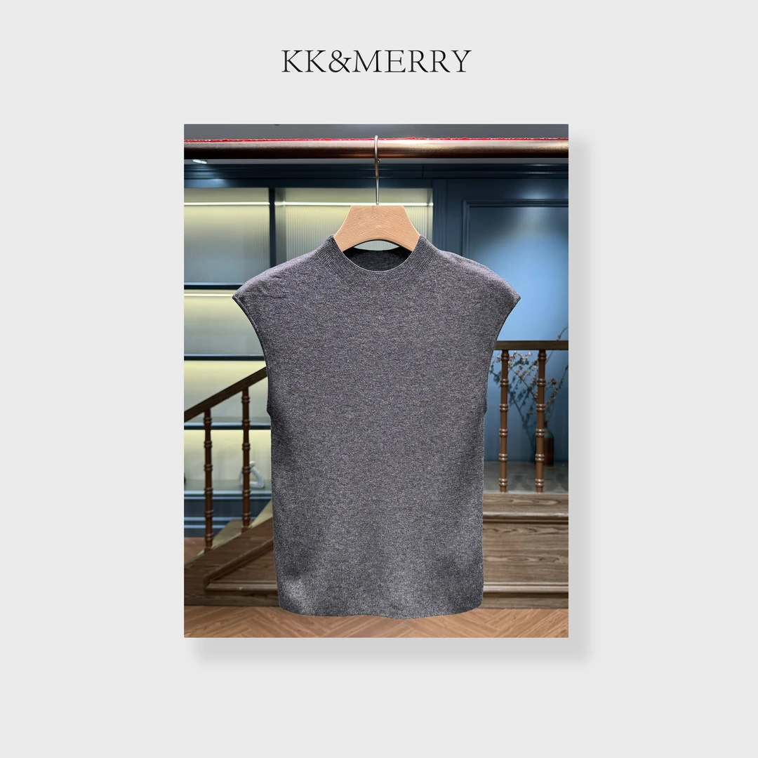 KK&MERRY时尚百搭修身纯色立领套头无袖针织衫KKDD128