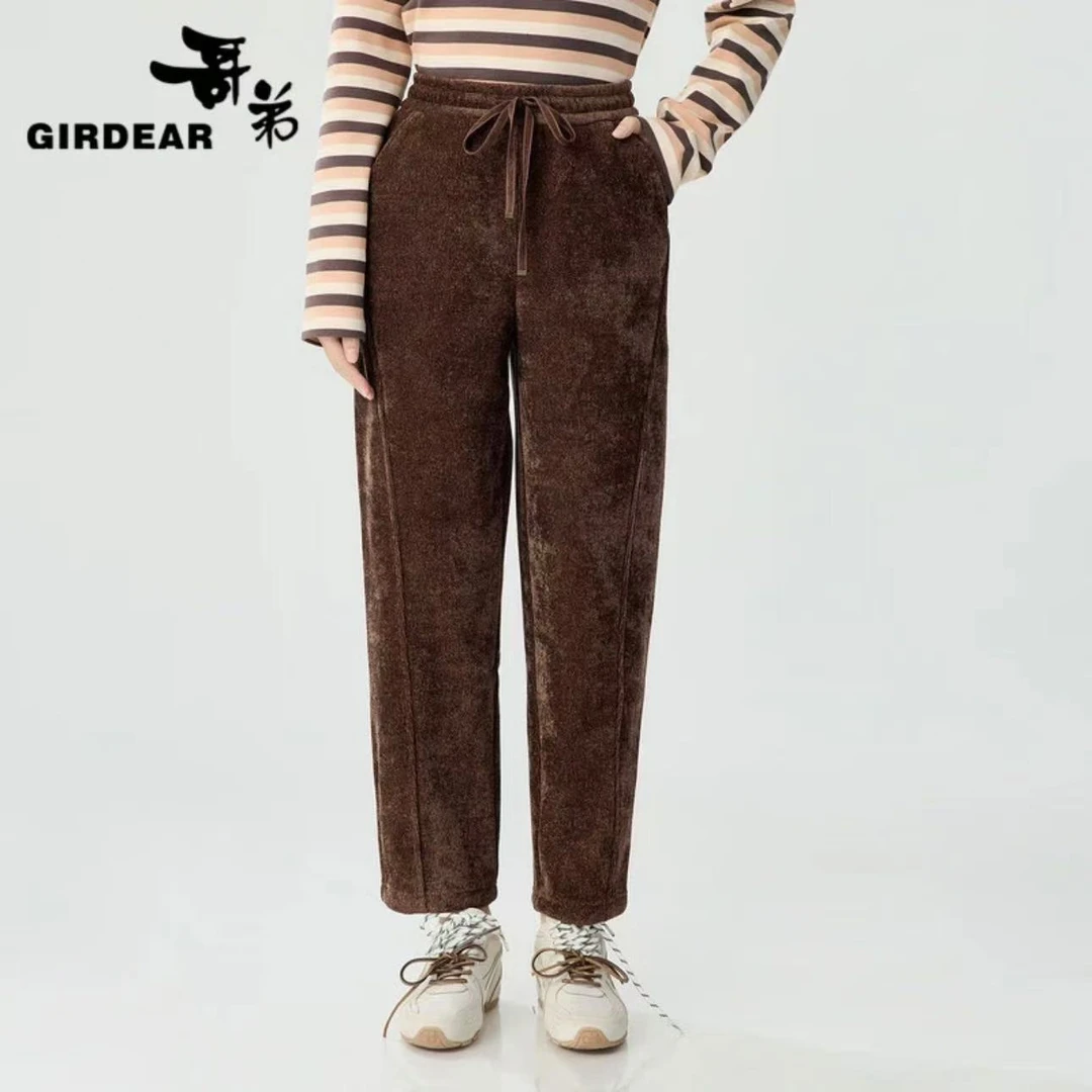 GIRDEAR/哥弟雪尼尔百搭显瘦通勤保暖加绒香蕉裤1100480-7110833