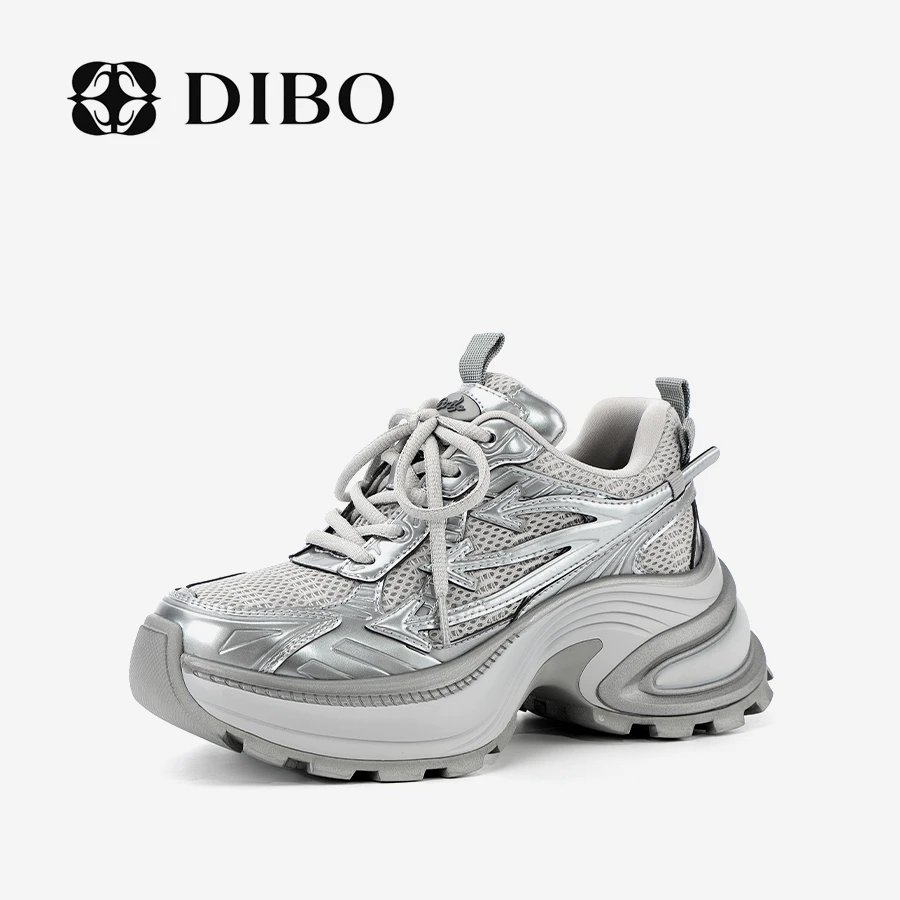 DIBO碲铂时尚百搭透气网面增高休闲鞋系带低帮运动风女鞋24307560
