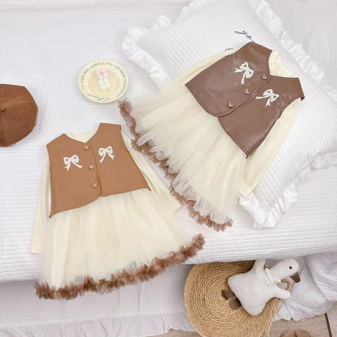 【FlowerPear】2024秋季新品洋气韩系公主裙女童套装 D-T123