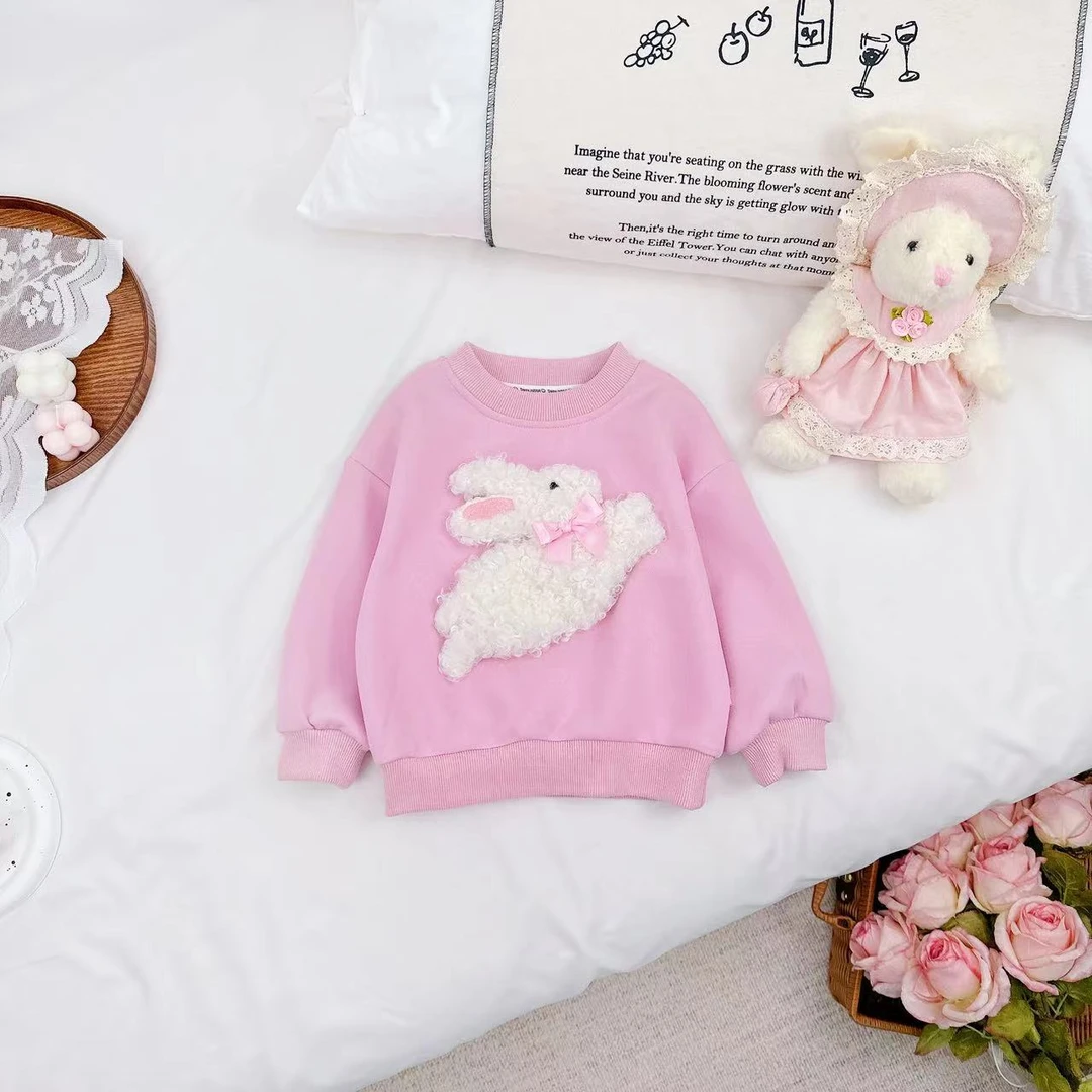 【FlowerPear】2024春秋新款韩版奔跑小兔儿童卫衣 D-P921