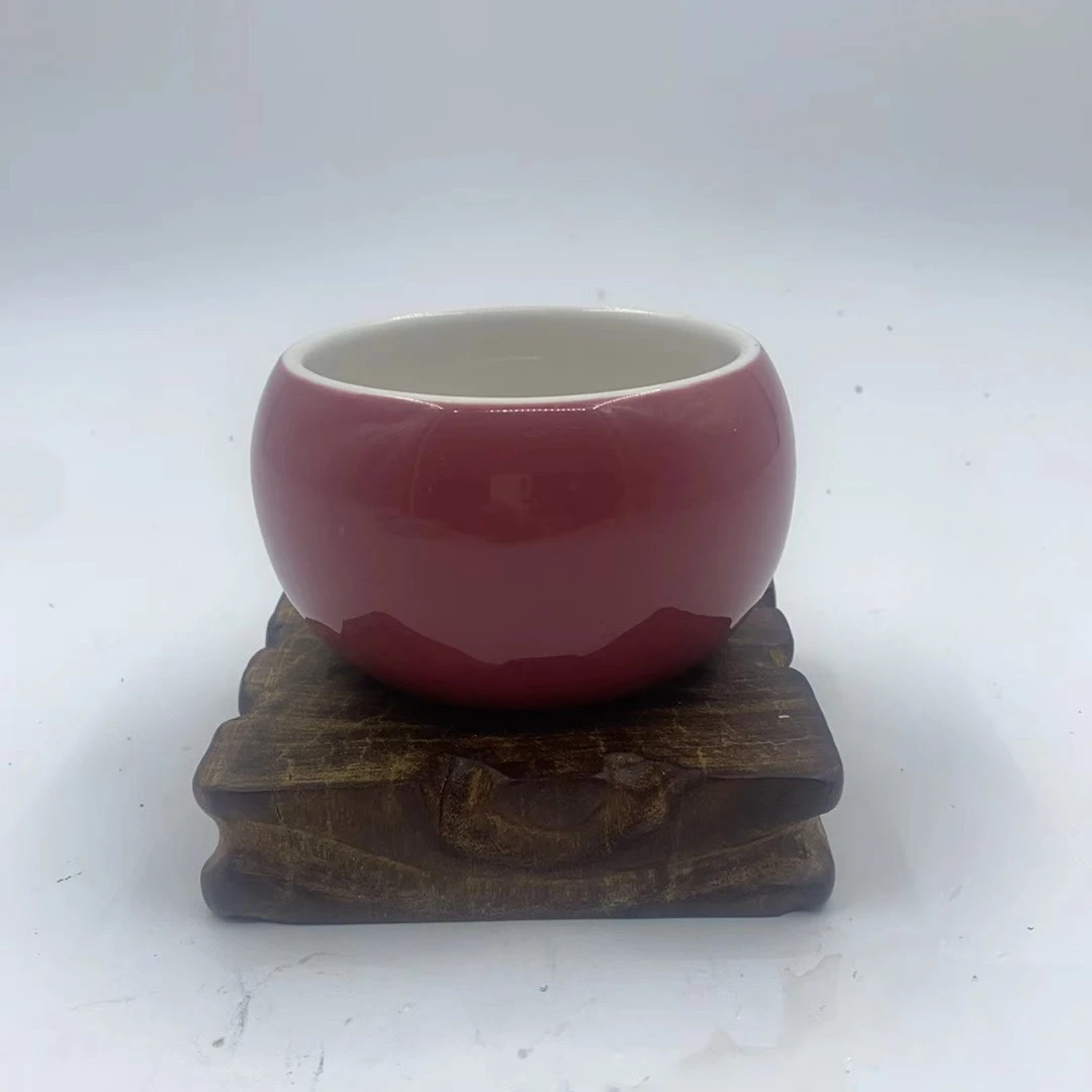 湖南陶研所大号白瓷精美胭脂红圆钵手工小口创意描金紫色陶瓷红杯