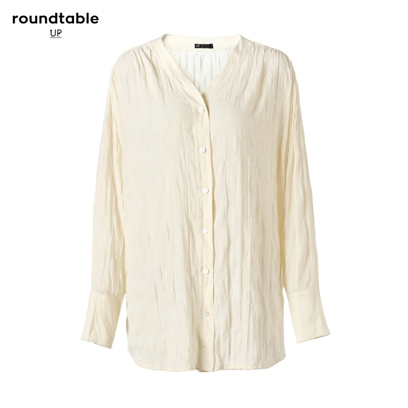 爆款褶皱肌理气质白色舒适衬衫休闲宽松梭织长袖衬衣ZES3105304