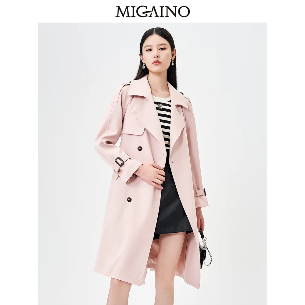 Migaino/曼娅奴【中长款风衣】女西装领通勤减龄百搭双排扣外套上衣