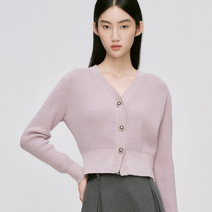 曼娅奴简约百搭休闲羊毛针织开衫MO44JK605