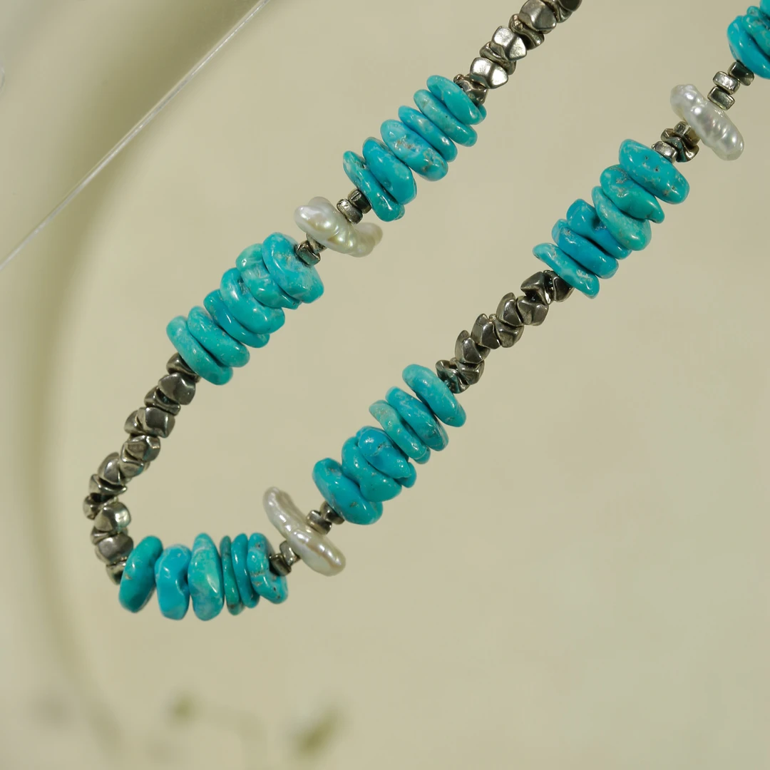 湖北原矿绿松石时尚百搭随形锁骨链手工气质蓝色清新手作小众