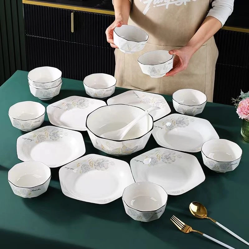 新款甜蜜蜜18件套【10只米饭碗+6只六角盘+1只大汤碗+1只大汤勺】