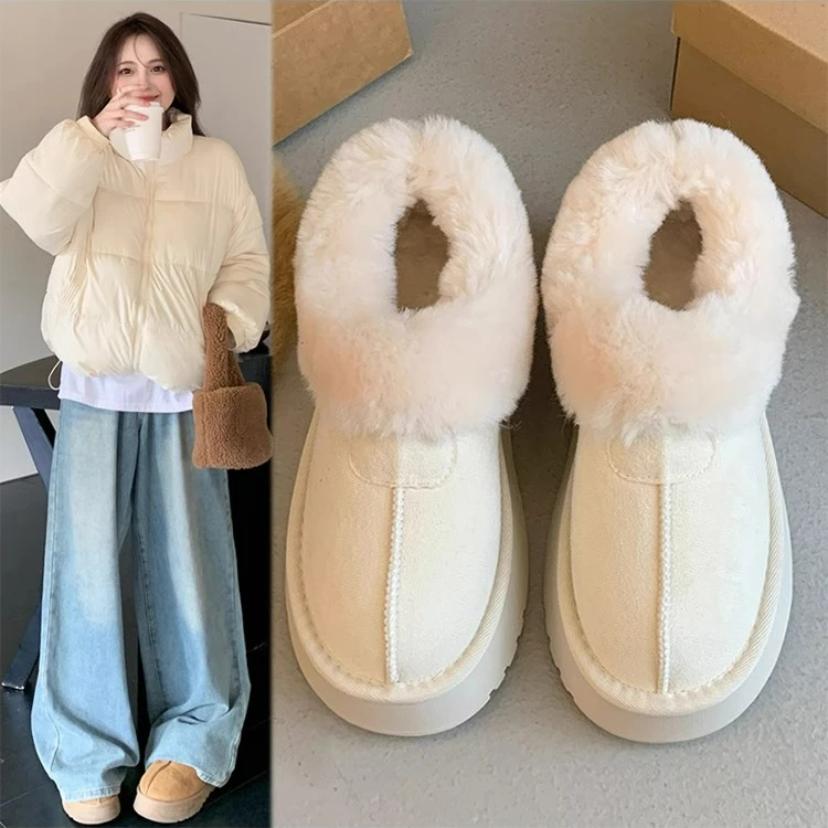 白色厚底皮毛一体保暖雪地靴子女鞋2024新款秋冬季加绒加厚毛毛鞋