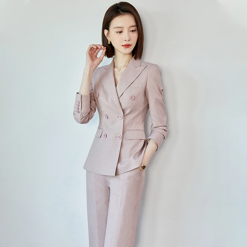 西服套装女休闲西装主持人女粉紫色气质长袖时尚修身职业女神范