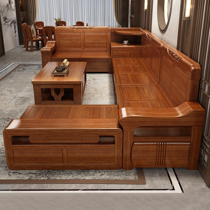 实木沙发组合现代简约储物胡桃木沙发客厅中式家用高箱经济型木质