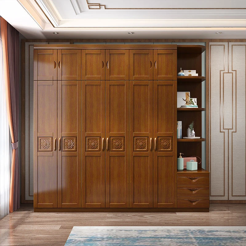 实木衣柜现代简约小户型衣橱出租房组装大容量经济型木质六门家用