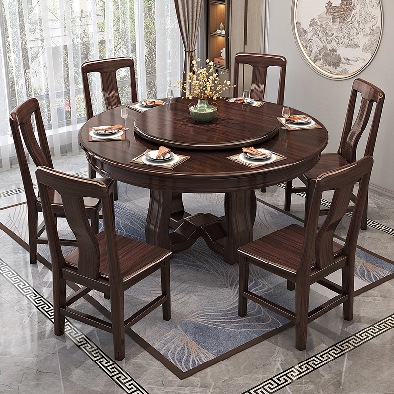 紫金檀木圆餐桌中式组合家用圆形吃饭桌子餐桌实木实木餐桌餐桌椅