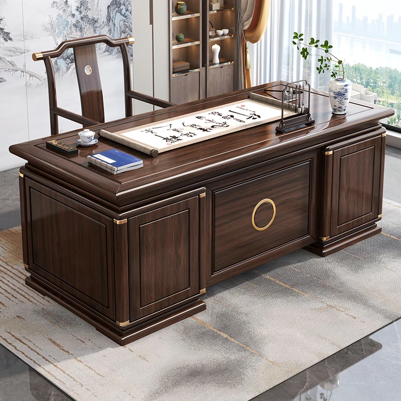 新中式实木办公桌家用台式电脑桌紫金檀木书法桌中式老板桌书桌