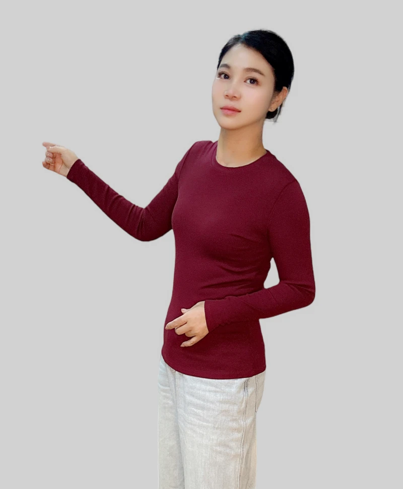 圆领长袖显瘦打底衫桑蚕丝小个子新款百搭条纹2025精致上衣秋冬女