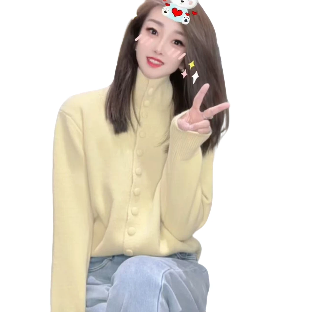 瑶瑶家  冬季高领排扣休闲毛衣