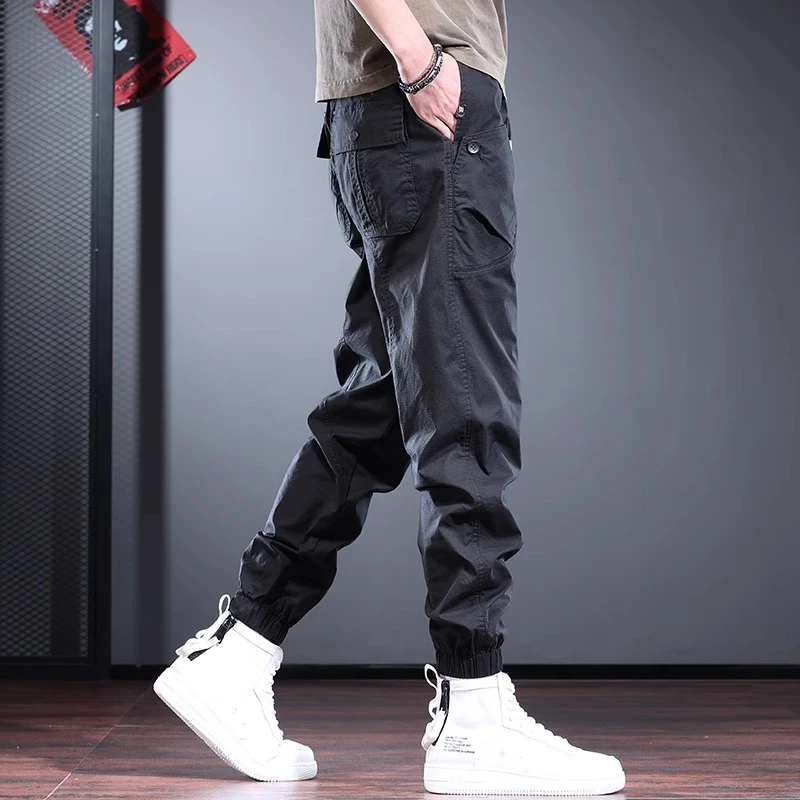 美式重磅潮牌工装裤子男秋季新款束脚休闲裤宽松大码运动裤小脚裤