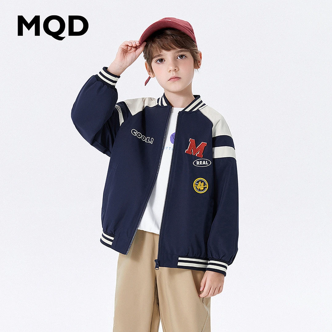 MQD童装儿童24春秋新款学院风插肩袖字母棒球领外套9641W0805