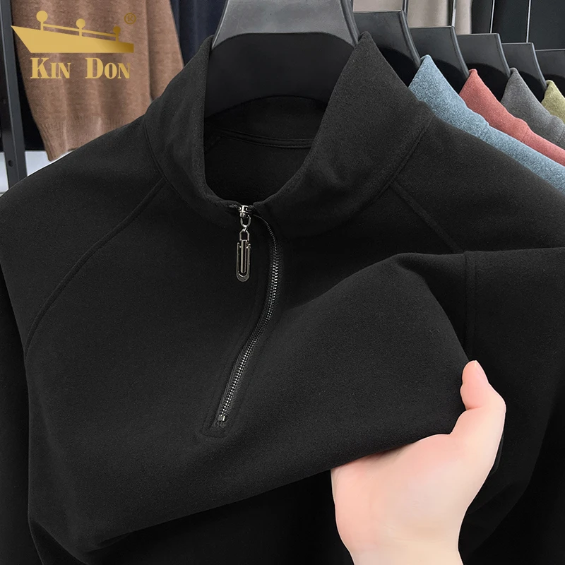 金盾双面德绒半高领长袖T恤男秋冬季保暖打底衫中领纯色立领卫衣