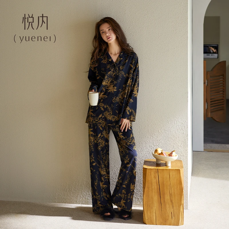 悦内睡衣女款春秋季长袖新疆棉家居服女士轻奢老钱风高级感套装