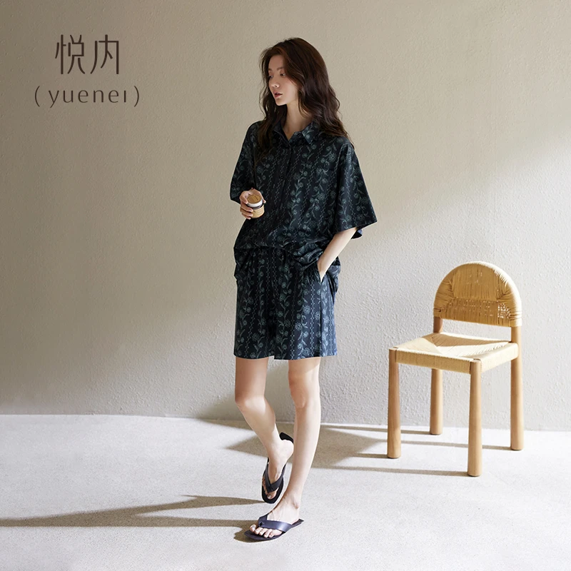 悦内老钱风睡衣夏季纯棉女士家居服休闲时尚可外穿短裤睡衣套装