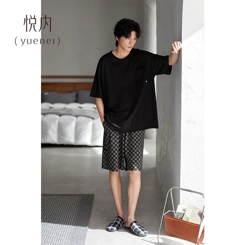 悦内睡衣男士夏季夏款莫代尔短袖短裤家居服男款冰丝休闲薄款套装
