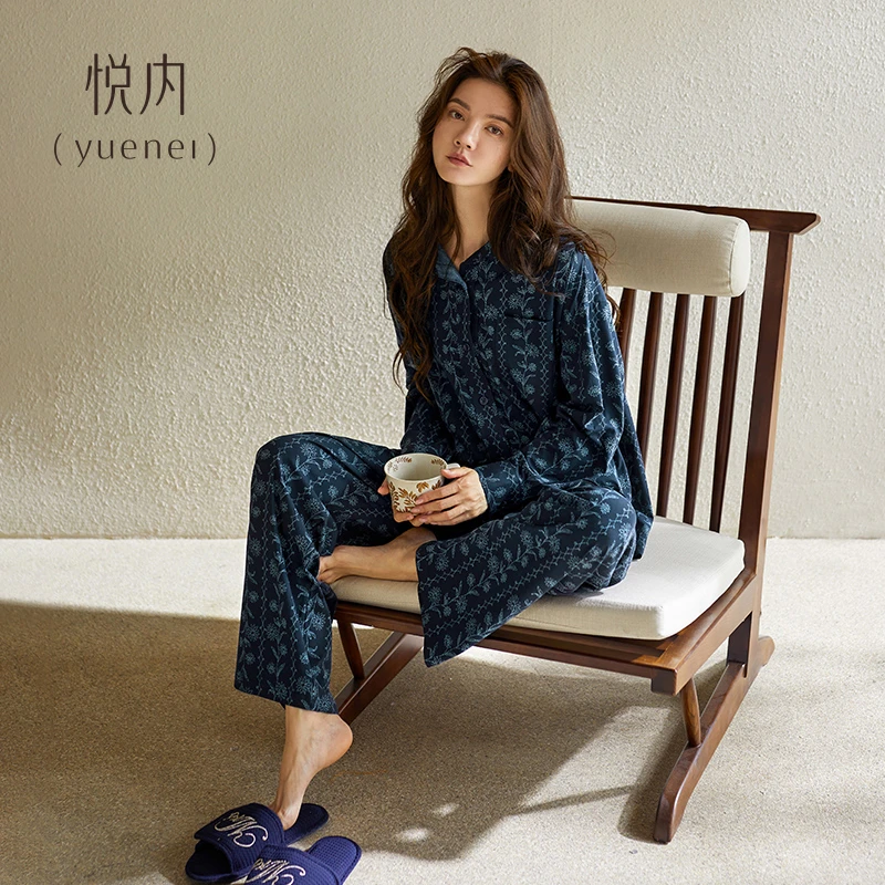 悦内老钱风睡衣女士春秋款秋季长袖长裤纯棉家居服休闲可出门外穿