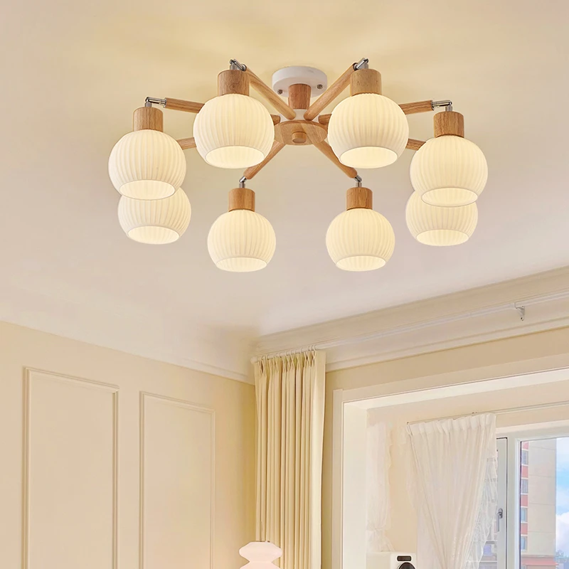北欧原木客厅酒店吊灯日式奶油风创意客厅灯温馨书房灯具主卧室灯