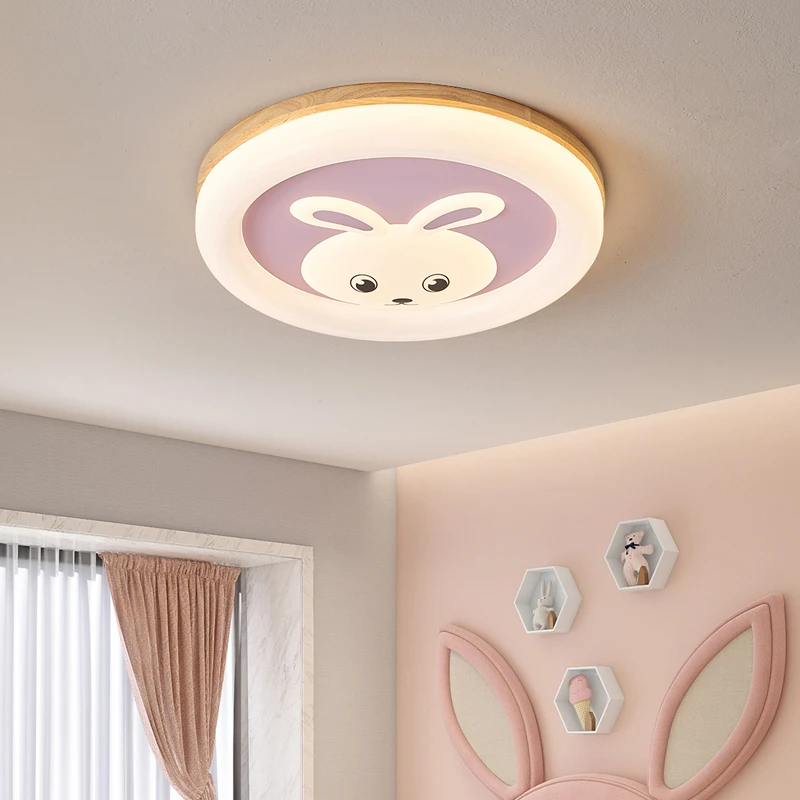 原木风实木兔子遥控儿童房吸顶灯女孩简约创意北欧卧室个性灯具
