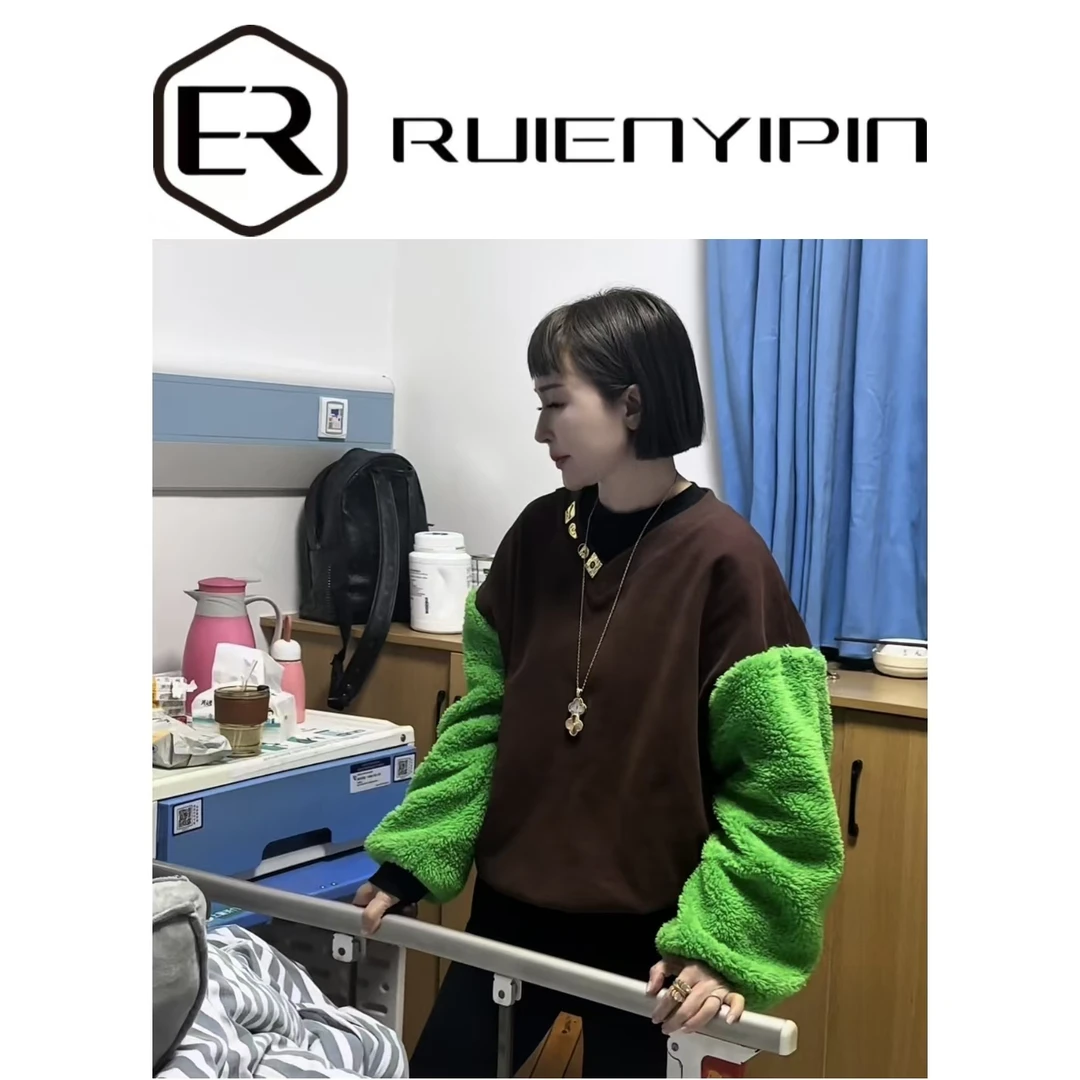 6673#毛毛袖四扣磨绒卫衣