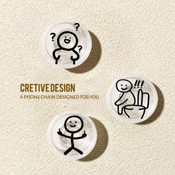 线条小人手机气囊支架透明粘贴式手机背面便携可伸缩支撑360°旋转