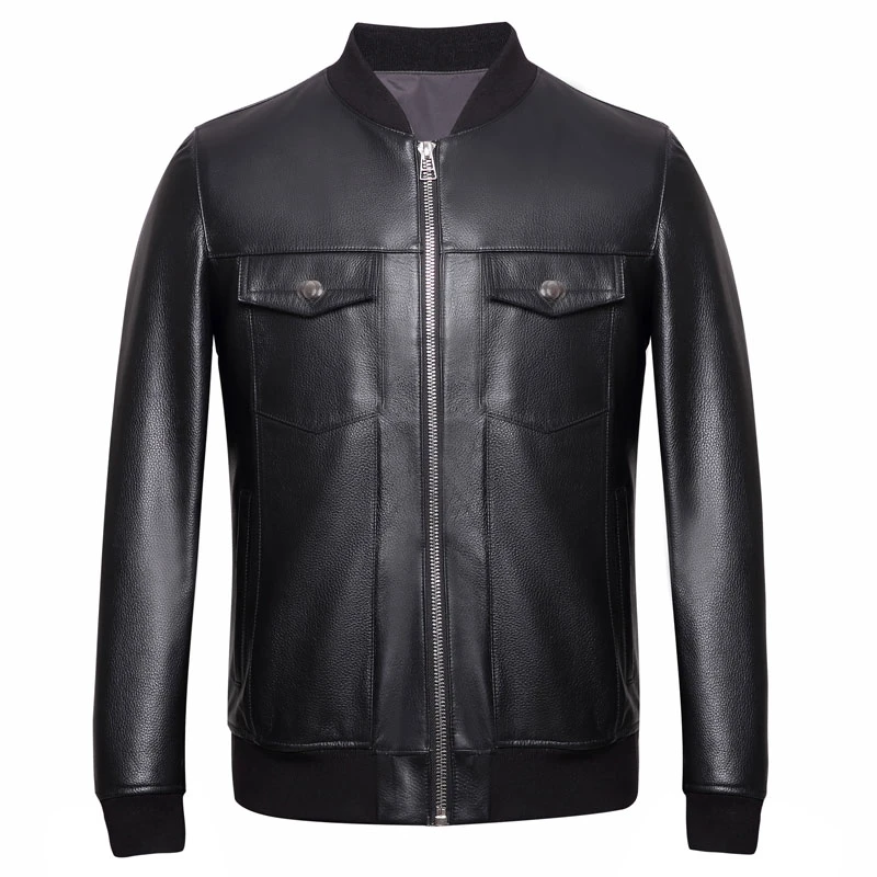 真皮皮衣男薄款头层牛皮夹克春秋短款休闲时尚男士棒球服真皮2301
