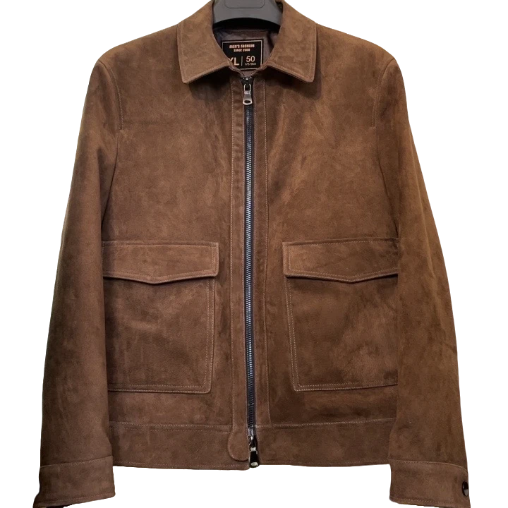海宁潮流真皮男士时尚单装夹克真皮猪皮绒面百搭休闲短款23005
