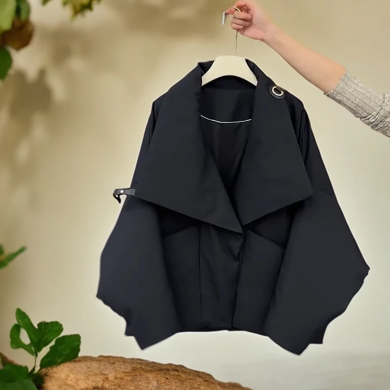 2024新上市流行爆款冬季高级感独特超好看翻领黑棉服女加厚外套女