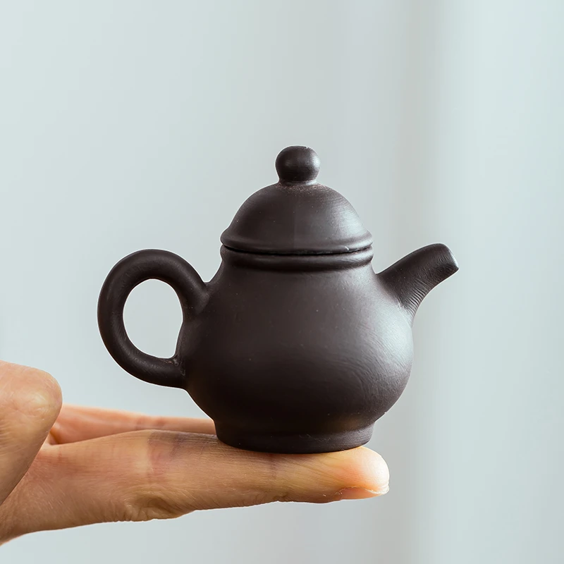 紫砂黑泥迷你小茶壶把把壶小容量创意陶瓷茶具中式摆件泡茶壶家用