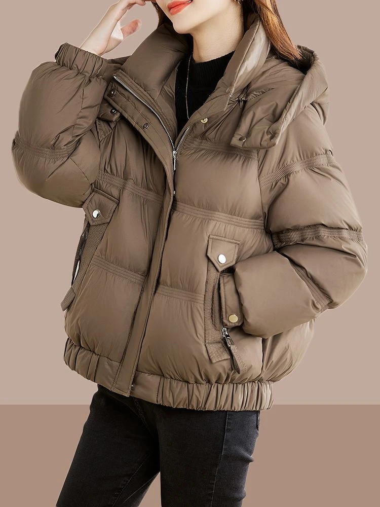 韩版短款面包服2023新款爆款冬季小个子洋气减龄连帽保暖加绒外套