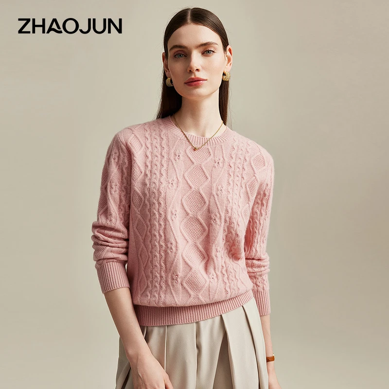 zhaojun/兆君24秋冬新款圆领羊绒衫长袖手工缝珠羊绒衫ZSS3372