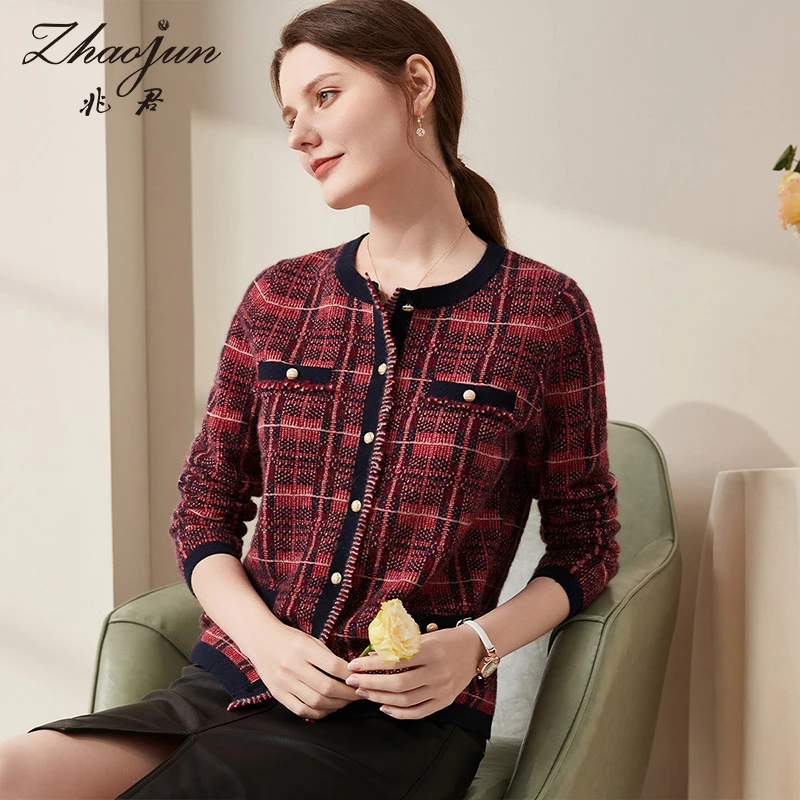 zhaojun/兆君【金典款】秋冬手工定制香风时尚圆领羊绒开衫ZSQ2630